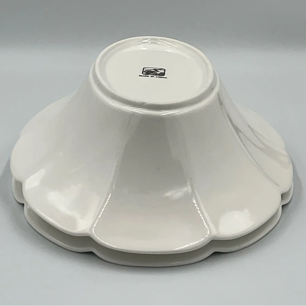 2 Oblong White Scalloped Ceramic Serving Bowls